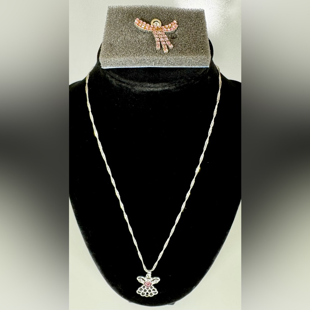 Avon June Birthstone Angel Pin & Necklace Set #1158